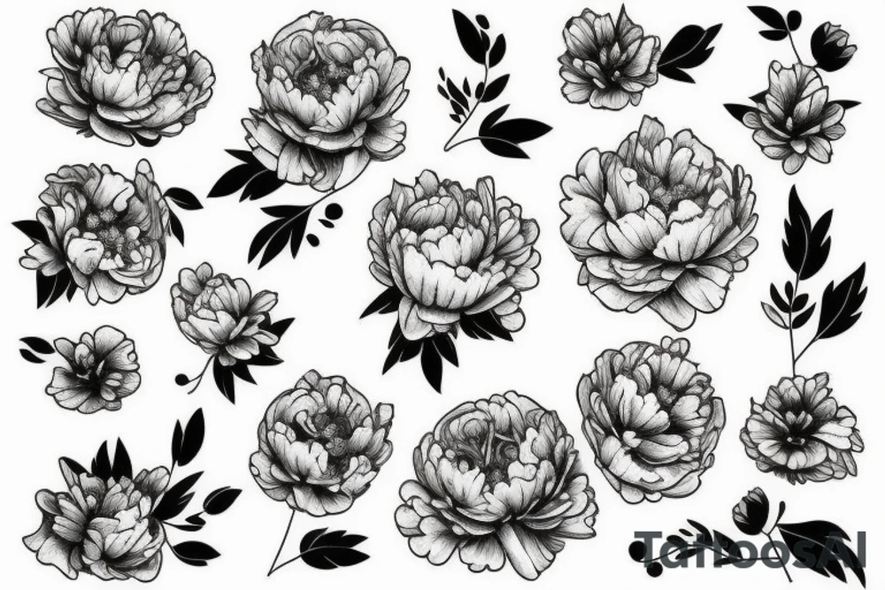 Peonies, twinkles and stars tattoo idea