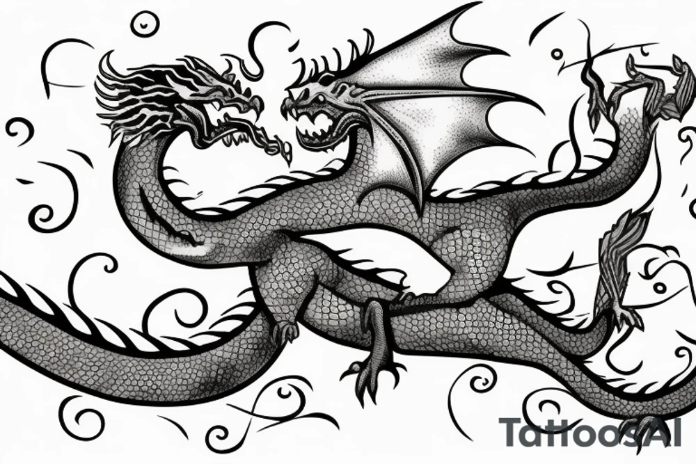 A dragon resting in the base of a giant tree tattoo idea