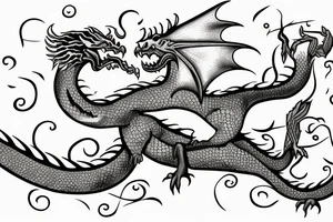 A dragon resting in the base of a giant tree tattoo idea