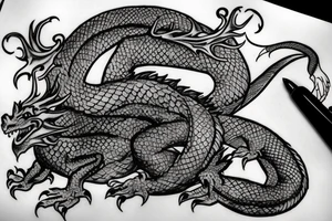 A dragon resting in the base of a giant tree tattoo idea