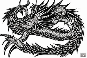 A dragon resting in the base of a giant tree tattoo idea