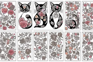 a stretching cat made of flowers tattoo idea