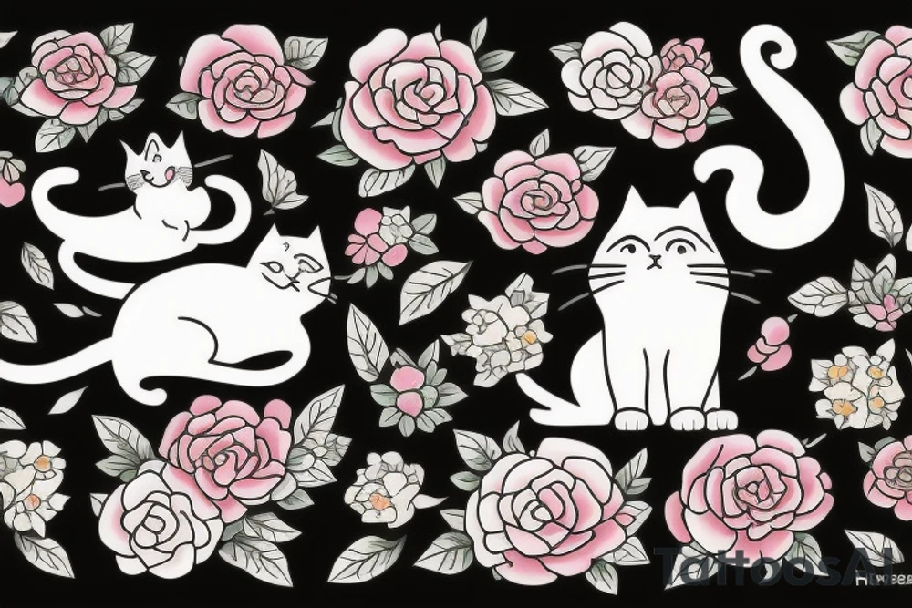 a stretching cat made of flowers tattoo idea