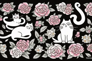 a stretching cat made of flowers tattoo idea