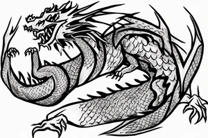 A dragon resting in the base of a giant tree tattoo idea
