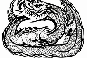 A dragon resting in the base of a giant tree tattoo idea