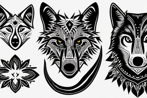 Black wolf with some tribal maybe moon sign tattoo idea