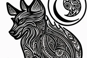 Black wolf with some tribal maybe moon sign tattoo idea