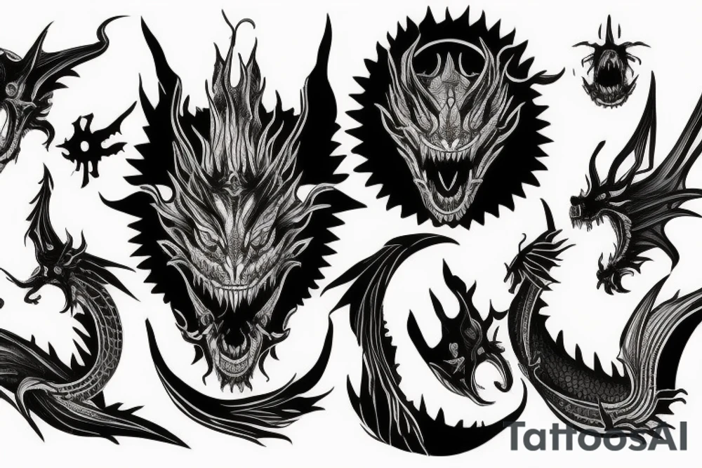 black horror dragon tattoo idea