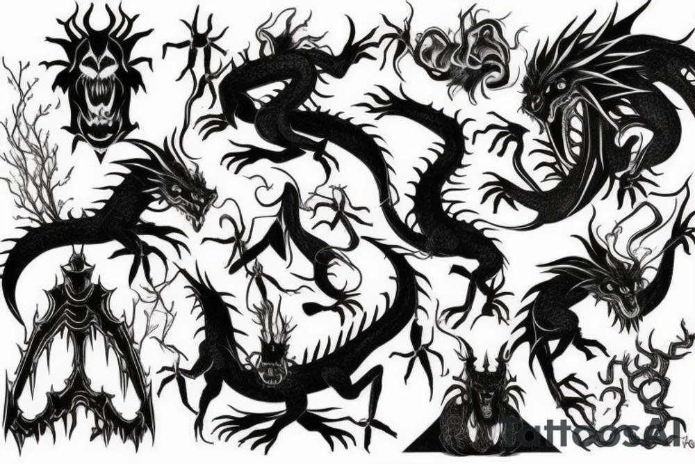 black horror dragon tattoo idea