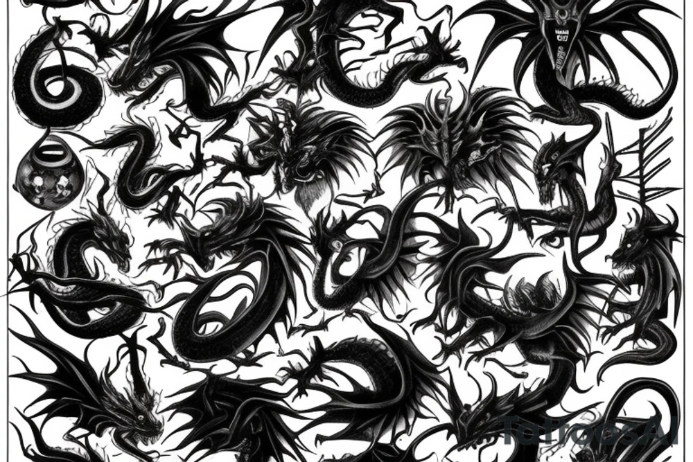 black horror dragon tattoo idea