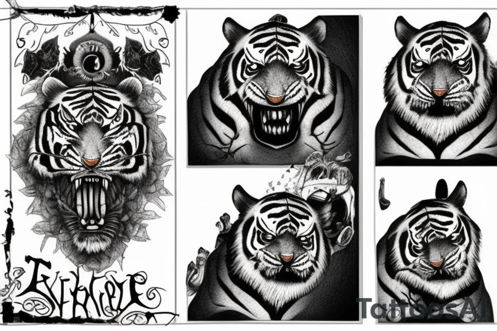 black horror tiger tattoo idea