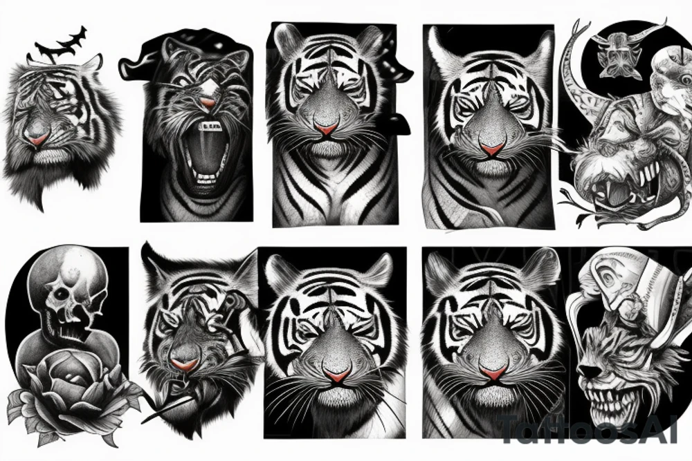 black horror tiger tattoo idea