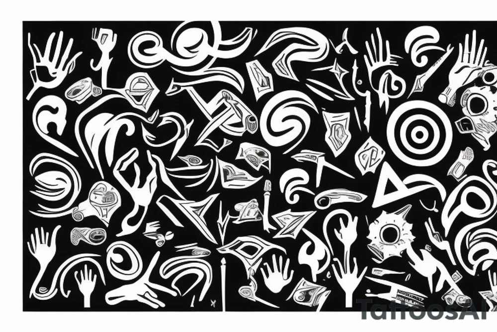 black graphic hand symbols tattoo idea