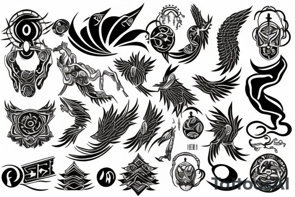 black spiritual symbols tattoo idea