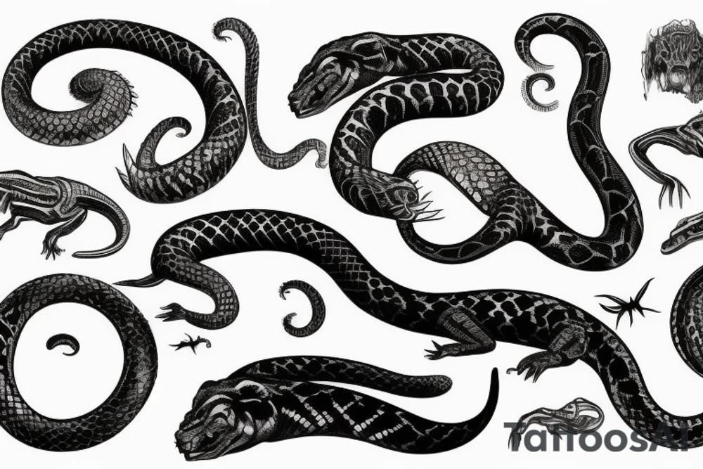 black horror reptile snake tattoo idea