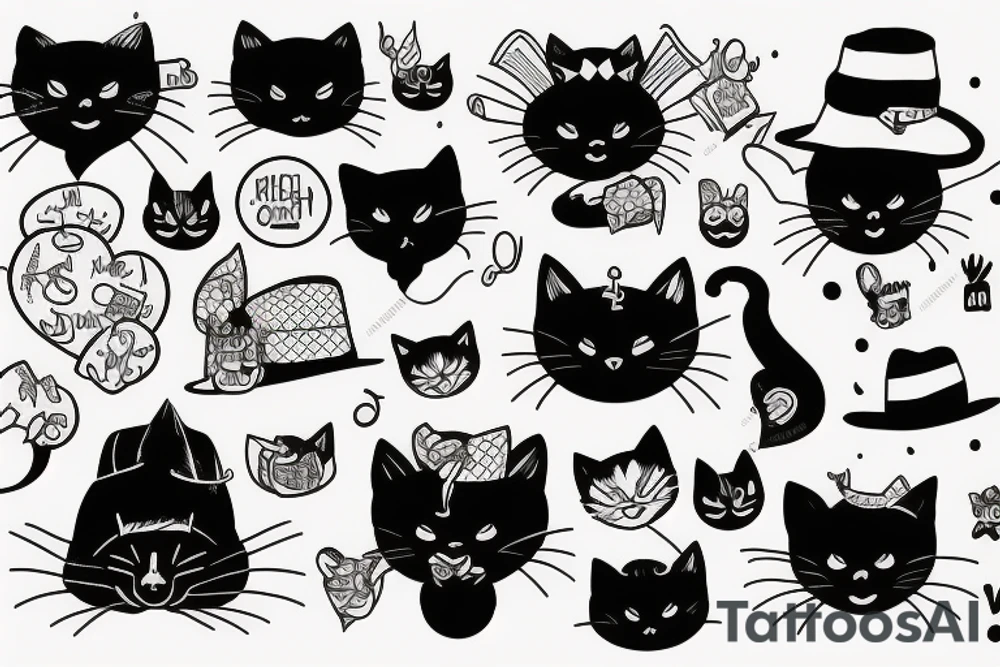 black cat with a funny hat tattoo idea