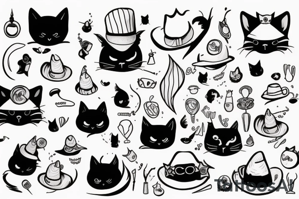 black cat with a funny hat tattoo idea