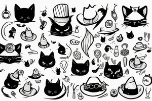 black cat with a funny hat tattoo idea