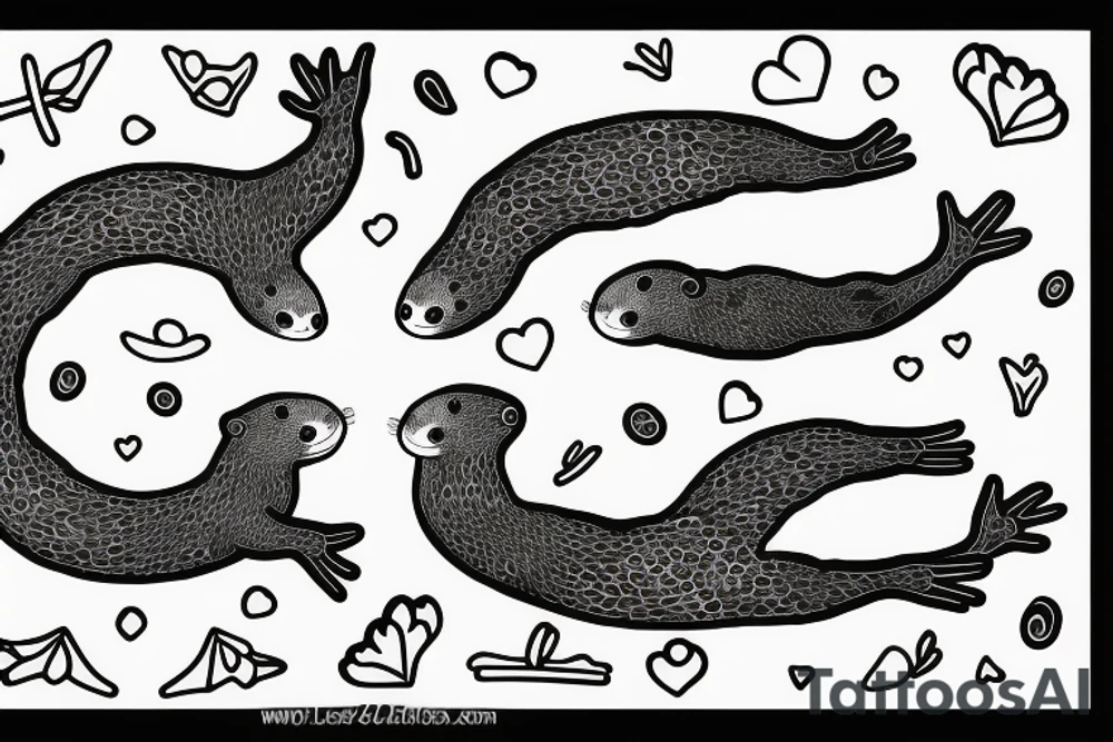 pair of otters holding hands floating tattoo idea