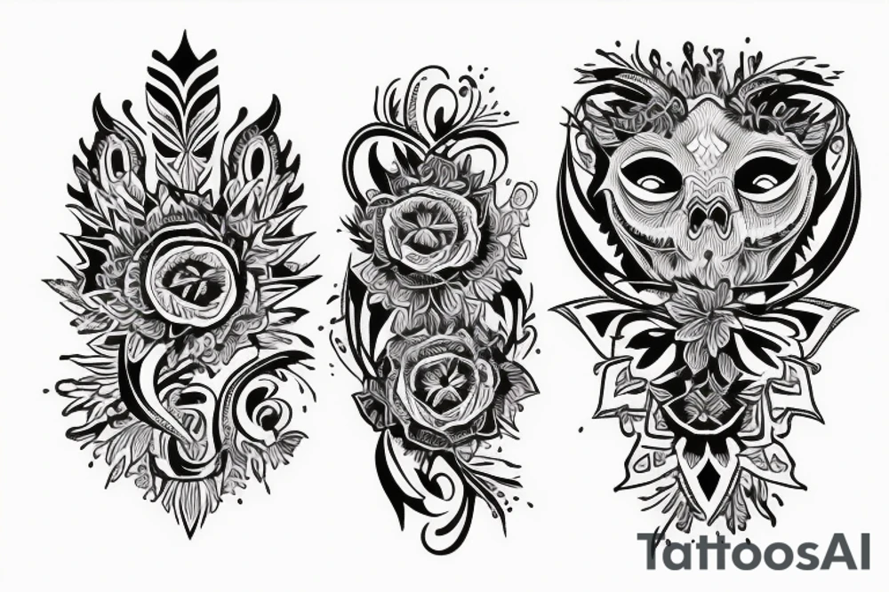 Демонический кот с рогами и оскалом tattoo idea