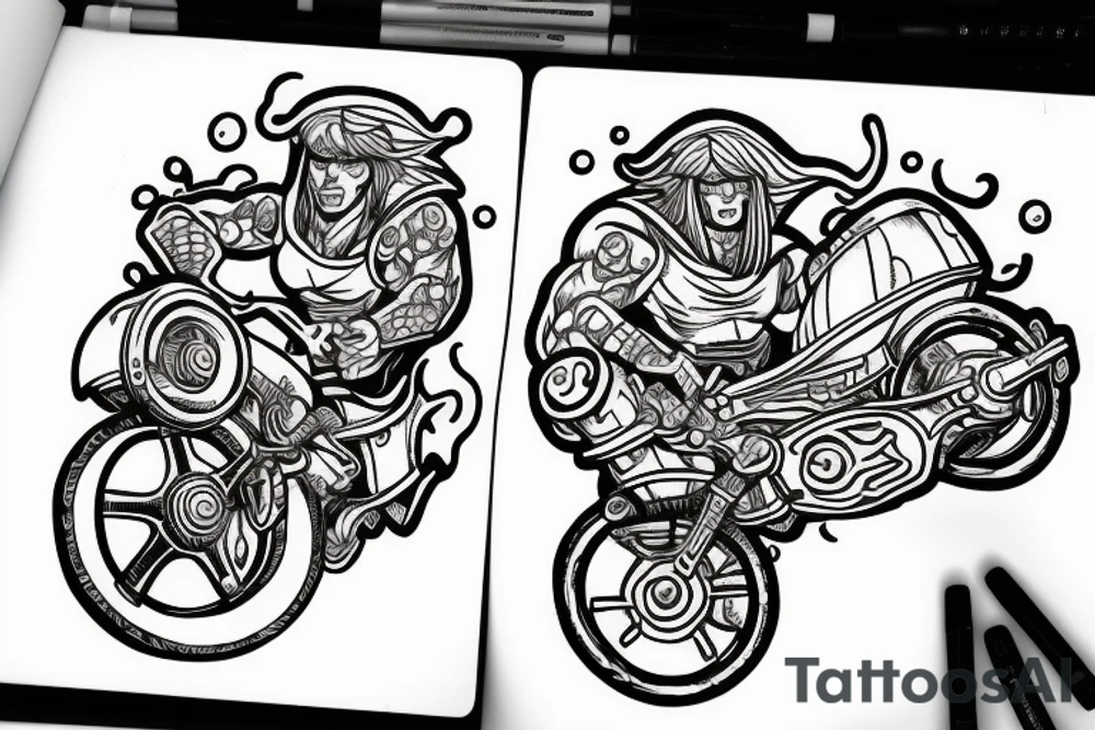 heman on a one wheel board tattoo idea