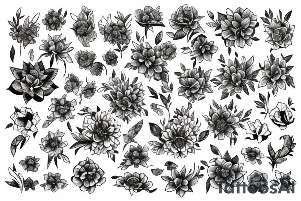 field of different type of flowers that wrap around the whole arm tattoo idea