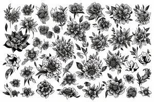 field of different type of flowers that wrap around the whole arm tattoo idea