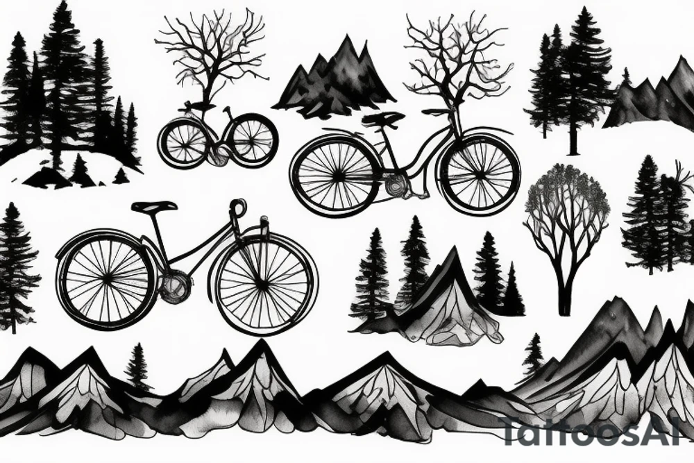 mountains and trees, bike, run tattoo idea
