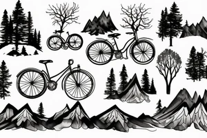 mountains and trees, bike, run tattoo idea