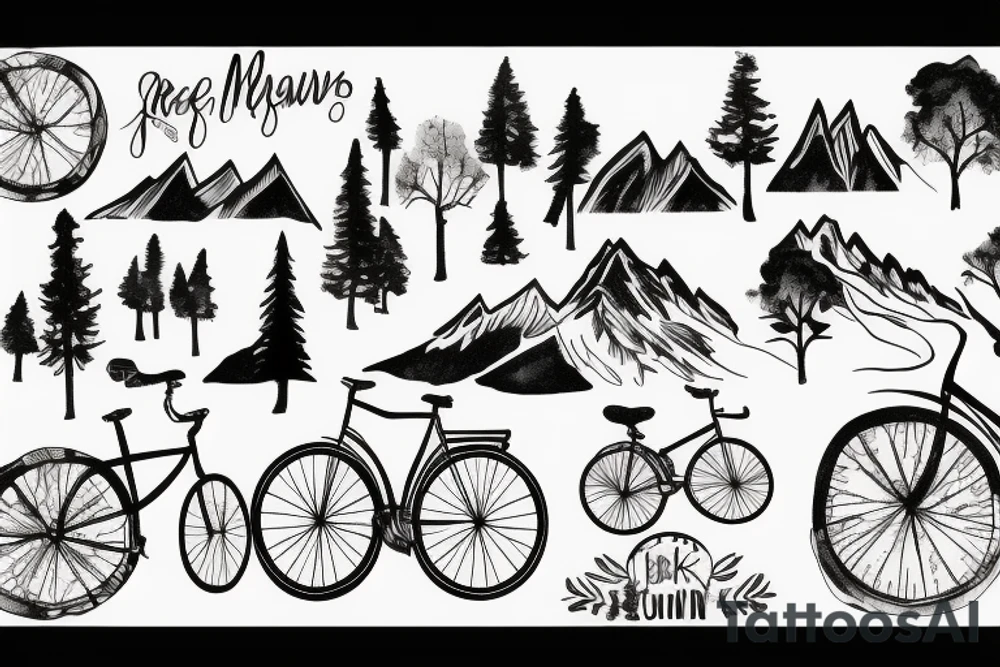 mountains and trees, bike, run tattoo idea