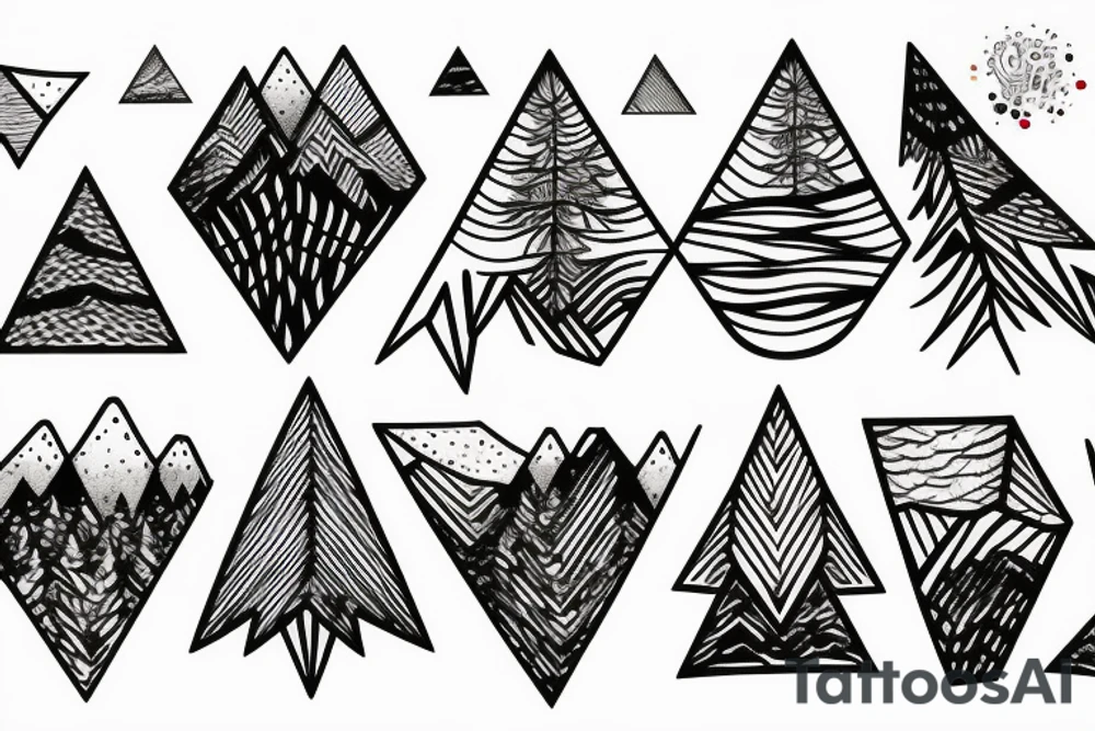mountains with trees, diamond shape tattoo idea