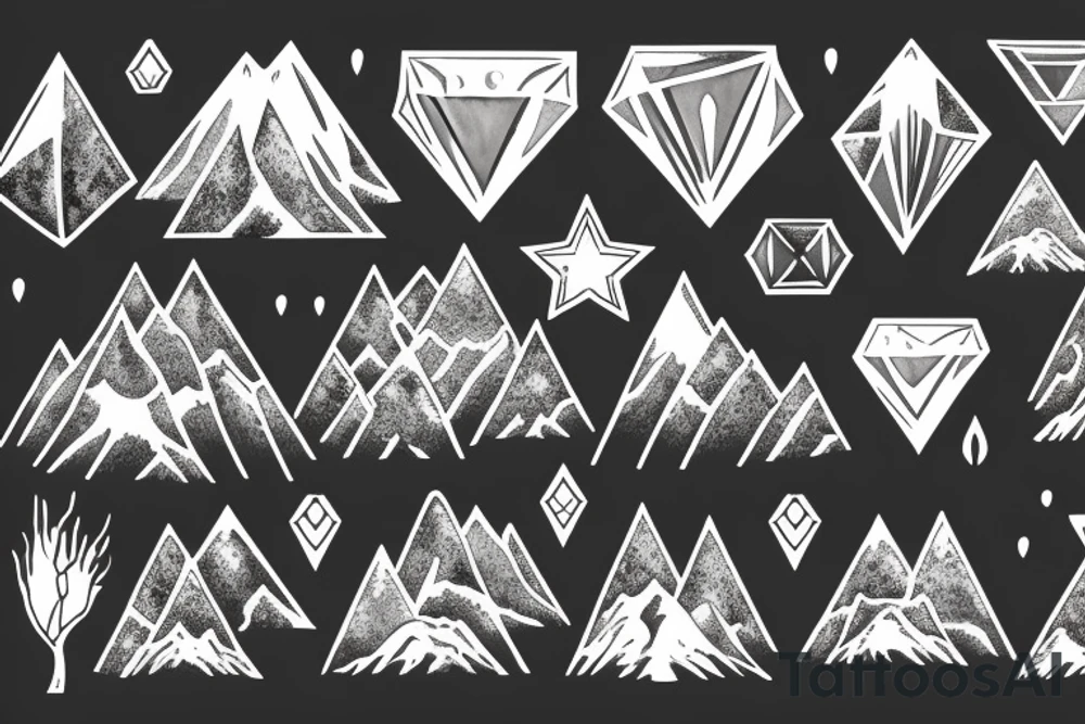 mountains with trees, diamond shape tattoo idea