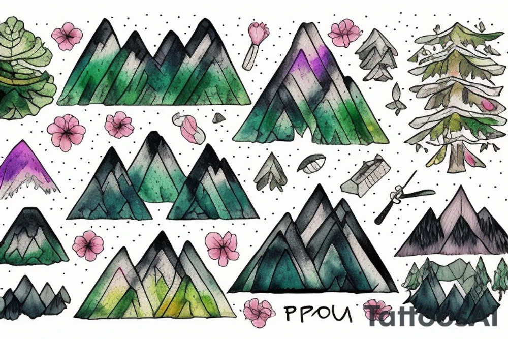 mountain with trees and spring tattoo idea