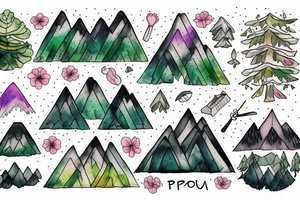 mountain with trees and spring tattoo idea