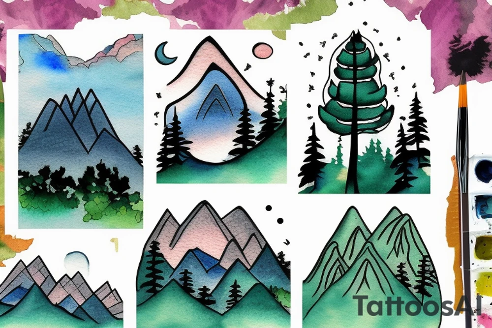 mountain with trees and spring tattoo idea