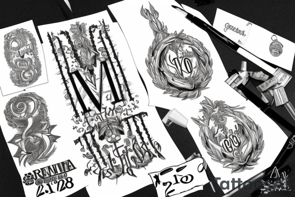 Roman numerals with the date 02/26/2018 with the name Athena going through it tattoo idea