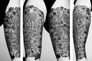 field of different type of flowers that wrap around the whole arm tattoo idea