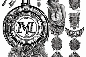 Roman numerals with the date 02/26/2018 with the name Athena going through it tattoo idea