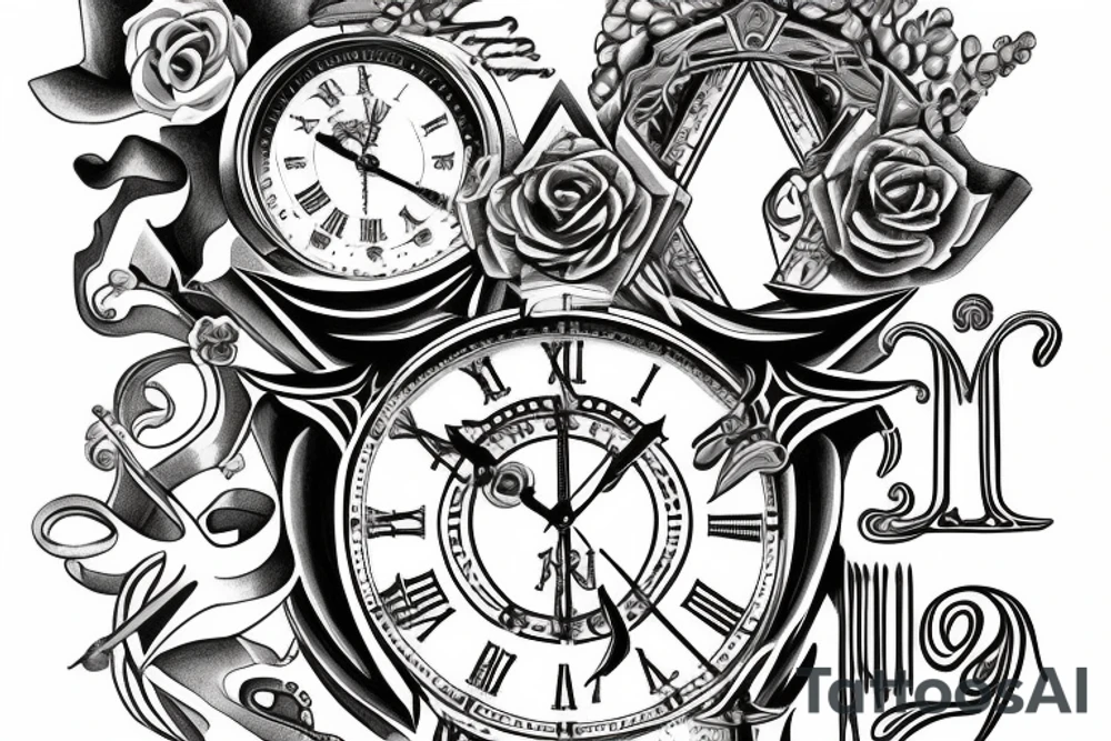 Roman numerals with the date 02/26/2018 with the name Athena going through it tattoo idea