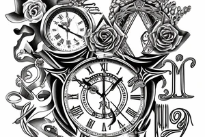 Roman numerals with the date 02/26/2018 with the name Athena going through it tattoo idea