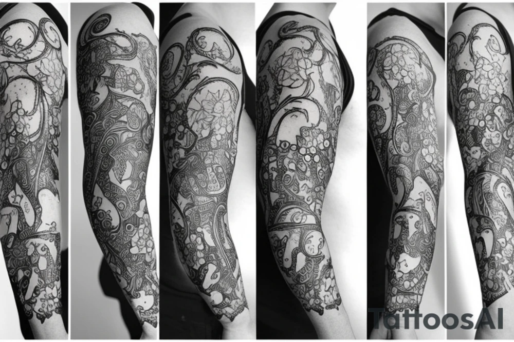 field of different type of flowers that wrap around the whole arm tattoo idea