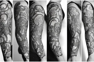 field of different type of flowers that wrap around the whole arm tattoo idea