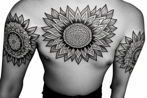 hourglass with sunflowers and mandala, word "III V MMV",  minimalist style tattoo idea