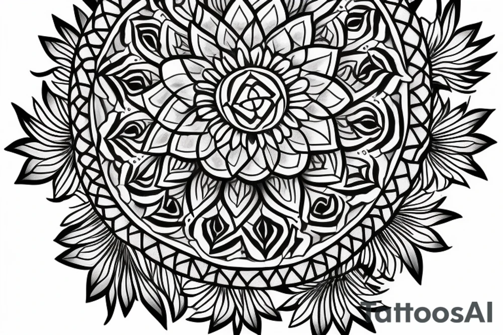 hourglass with sunflowers and mandala tattoo idea