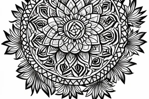 hourglass with sunflowers and mandala tattoo idea