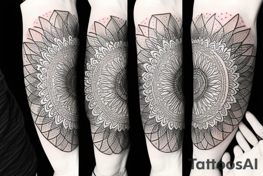 hourglass with sunflowers and mandala tattoo idea