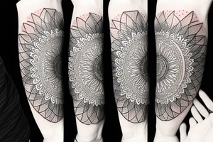 hourglass with sunflowers and mandala tattoo idea