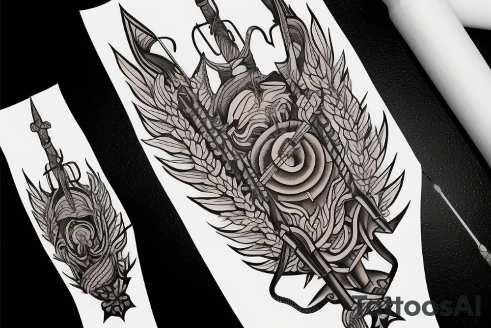 Word ARJUN with bow and arrow tattoo idea