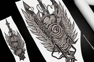 Word ARJUN with bow and arrow tattoo idea